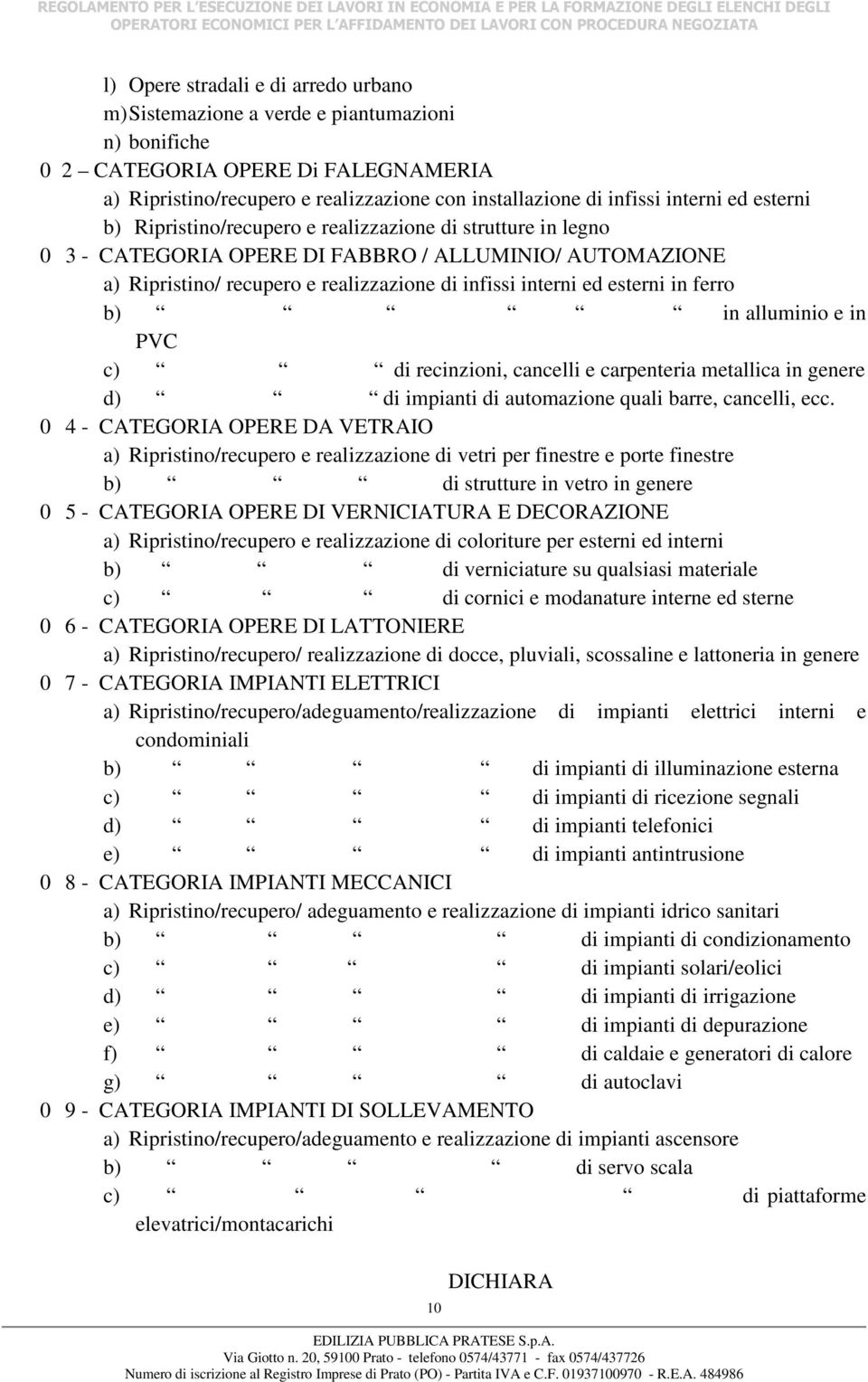 esterni in ferro b) in alluminio e in PVC c) di recinzioni, cancelli e carpenteria metallica in genere d) di impianti di automazione quali barre, cancelli, ecc.