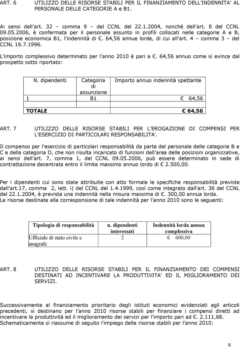 L importo complessivo determinato per l anno 2010 è pari a. 64,56 annuo come si evince dal prospetto sotto riportato: N.