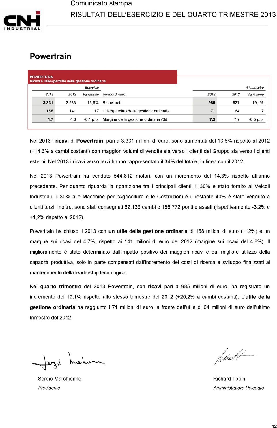 331 milioni di euro, sono aumentati del 13,6% rispetto al 2012 (+14,6% a cambi costanti) con maggiori volumi di vendita sia verso i clienti del Gruppo sia verso i clienti esterni.