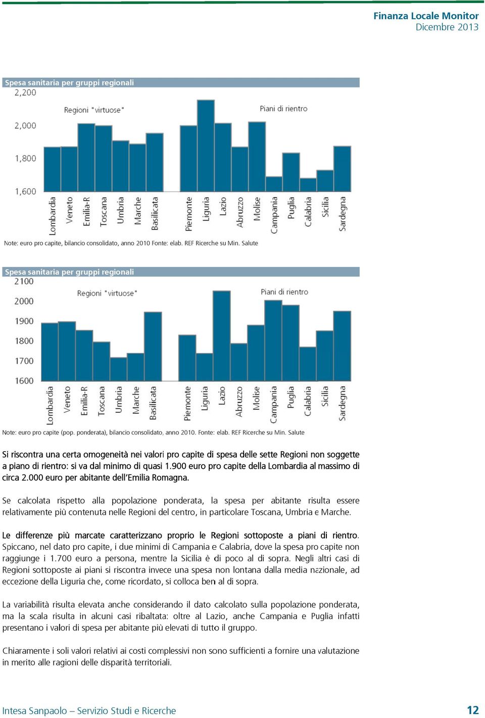 Salute Sii riscontra una certa omogeneità nei valori pro capite di spesa delle sette Regioni non soggette a piano di rientro: si va dal minimo di quasi 1.
