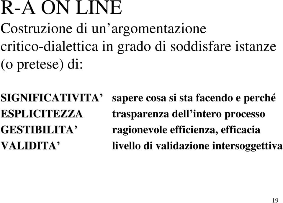 VALIDITA sapere cosa si sta facendo e perché trasparenza dell intero