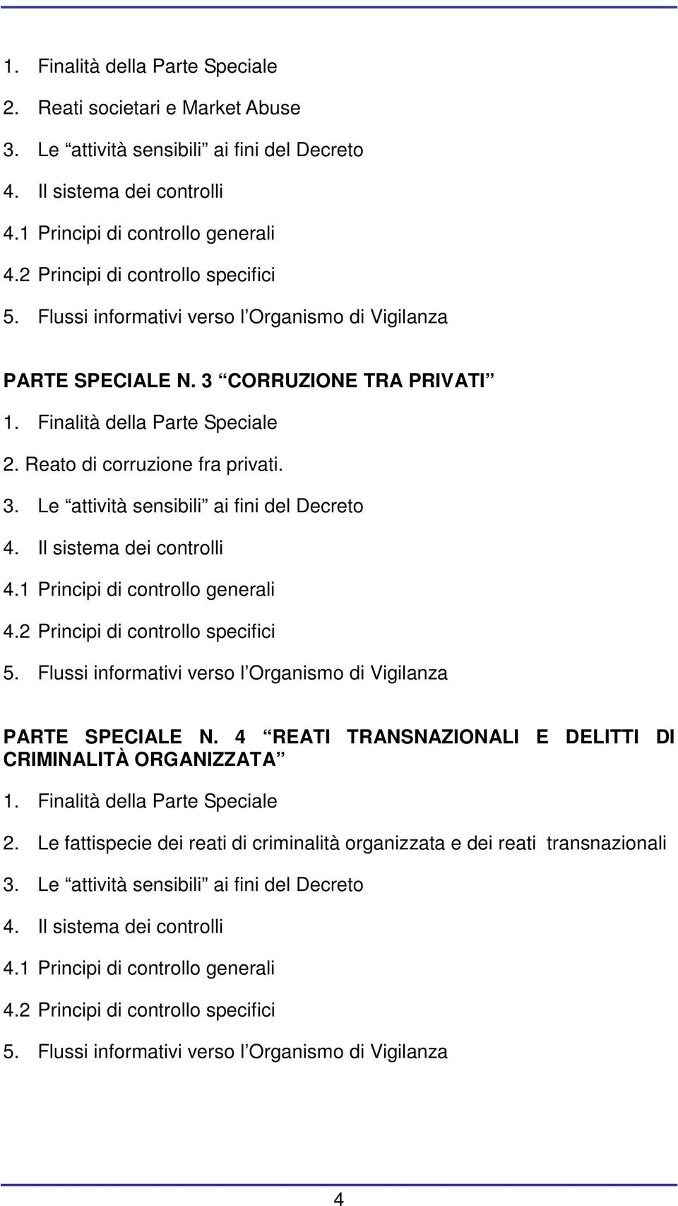 3. Le attività sensibili ai fini del Decreto 4. Il sistema dei controlli 4.1 Principi di controllo generali 4.2 Principi di controllo specifici 5.