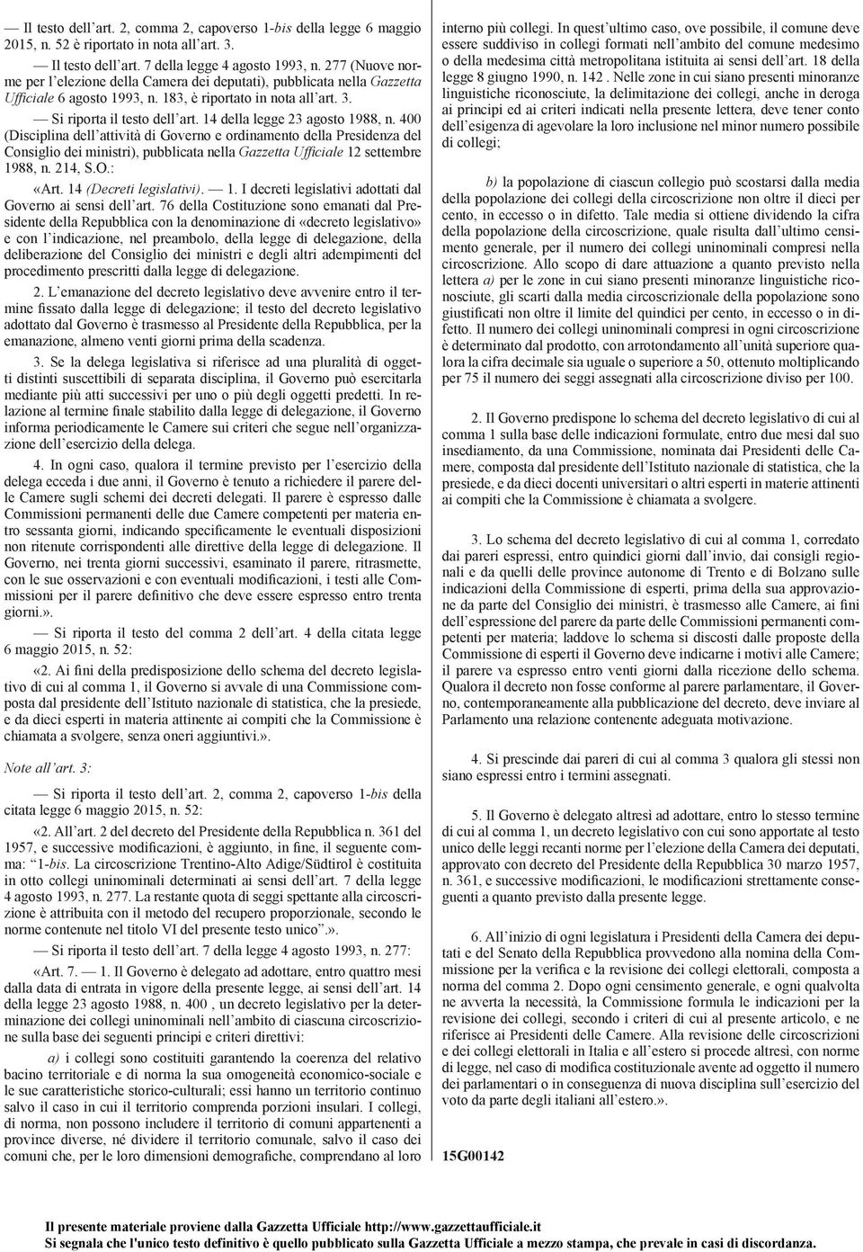 14 della legge 23 agosto 1988, n. 400 (Disciplina dell attività di Governo e ordinamento della Presidenza del Consiglio dei ministri), pubblicata nella Gazzetta Ufficiale 12 settembre 1988, n. 214, S.