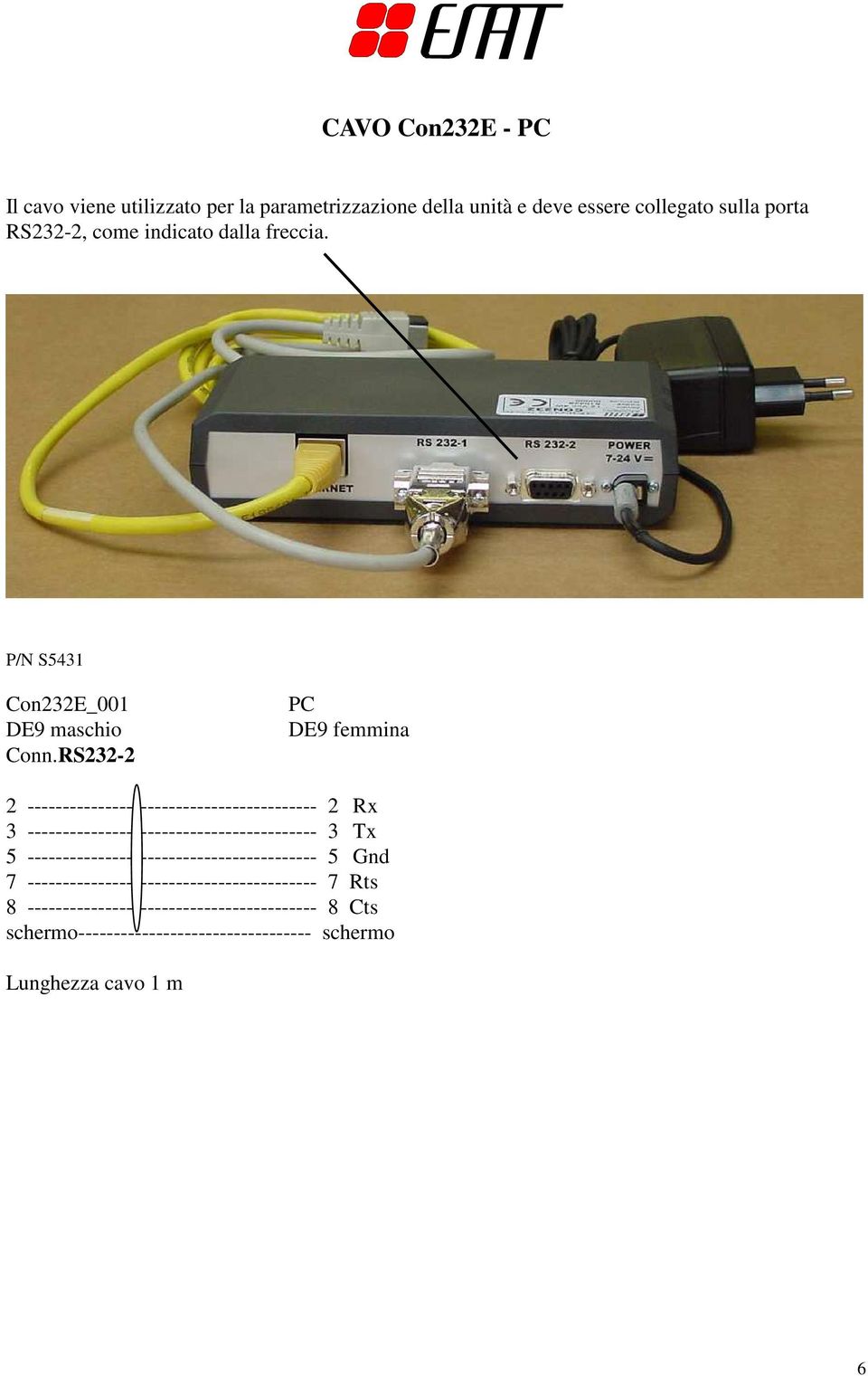 RS232-2 PC DE9 femmina 2 ----------------------------------------- 2 Rx 3 ----------------------------------------- 3 Tx 5