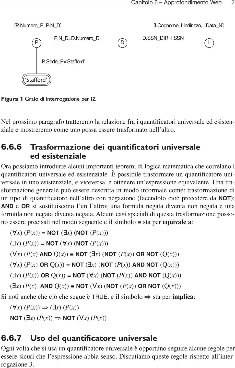 6.6 Trasformazione dei quantificatori universale ed esistenziale Ora possiamo introdurre alcuni importanti teoremi di logica matematica che correlano i quantificatori universale ed esistenziale.