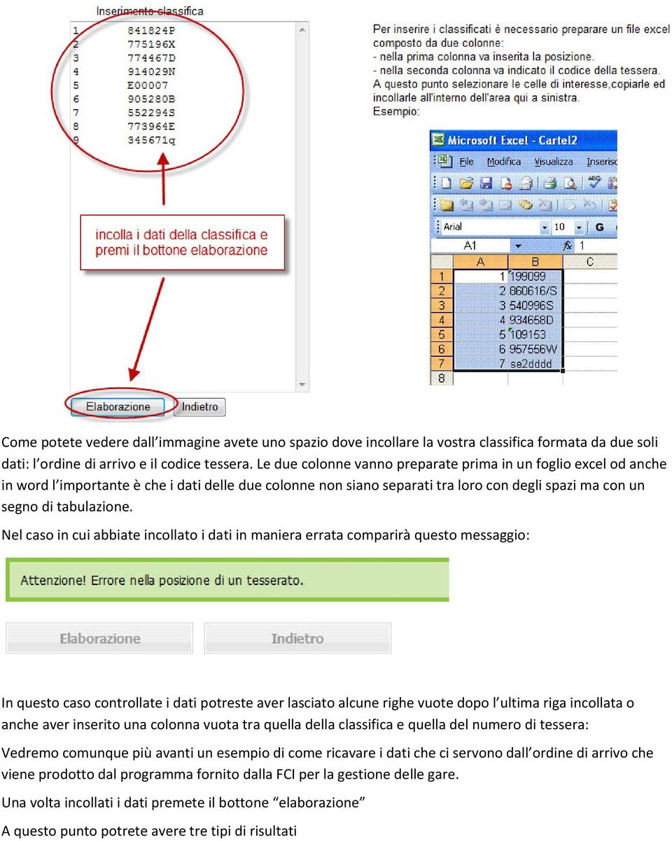 Nel caso in cui abbiate incollato i dati in maniera errata comparirà questo messaggio: In questo caso controllate i dati potreste aver lasciato alcune righe vuote dopo l ultima riga incollata o anche