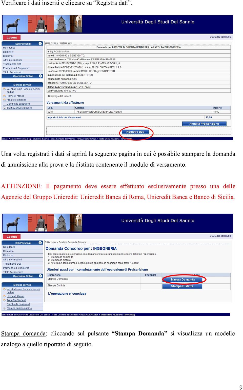 contenente il modulo di versamento.