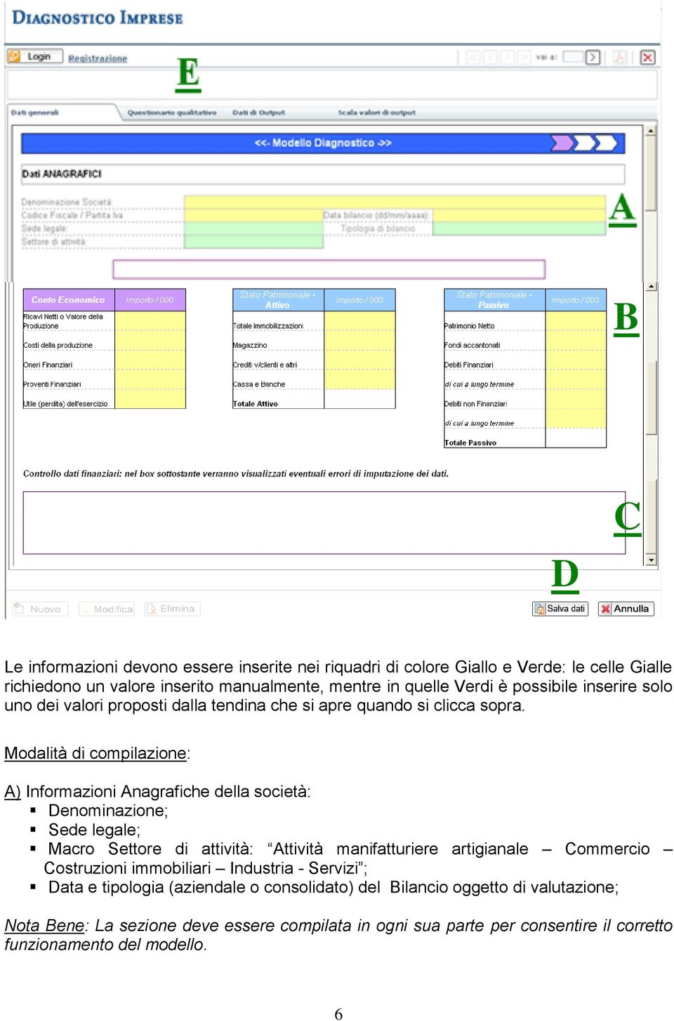 Modalità di compilazione: A) Informazioni Anagrafiche della società: Denominazione; Sede legale; Macro Settore di attività: Attività manifatturiere artigianale Commercio