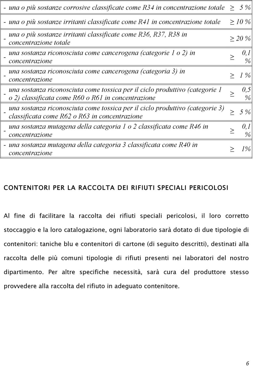 concentrazione una sostanza riconosciuta come tossica per il ciclo produttivo (categorie 1 o 2) classificata come R60 o R61 in concentrazione una sostanza riconosciuta come tossica per il ciclo