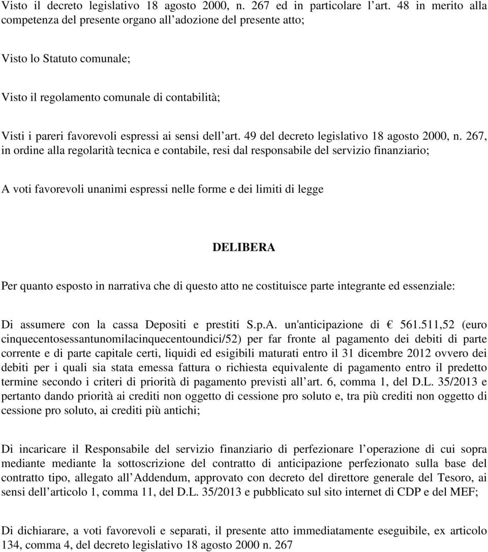 dell art. 49 del decreto legislativo 18 agosto 2000, n.