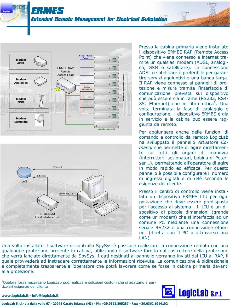 Il RAP viene connesso ai pannelli di protezione e misura tramite l interfaccia di comunicazione prevista sul dispositivo che può essere sia in rame (RS232, RS4-85, Ethernet) che in fibra ottica 1.