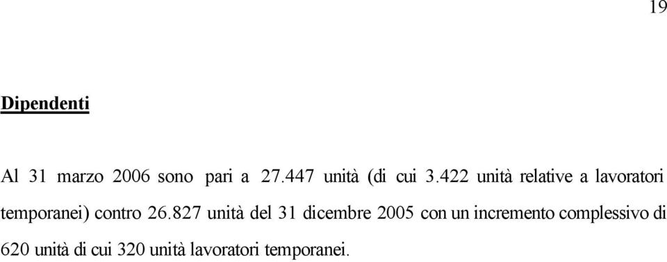 422 unità relative a lavoratori temporanei) contro 26.