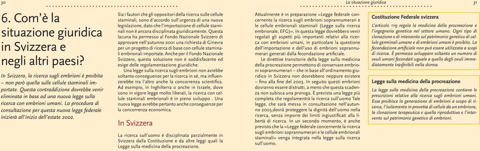 La procedura di consultazione per questa nuova legge federale inizierà all inizio dell estate 2002.