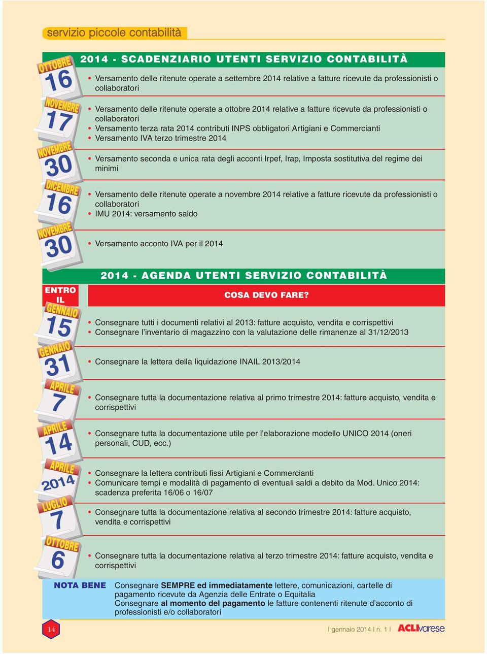 Versamento IVA terzo trimestre 2014 Versamento seconda e unica rata degli acconti Irpef, Irap, Imposta sostitutiva del regime dei minimi Versamento delle ritenute operate a novembre 2014 relative a