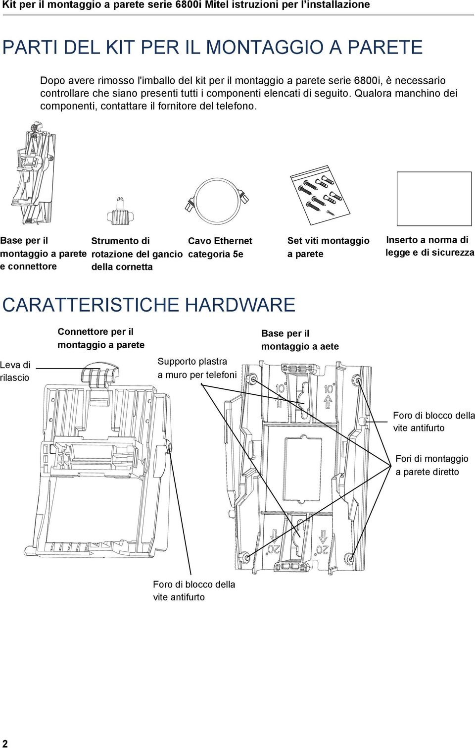 Base per il montaggio a parete e connettore Strumento di rotazione del gancio della cornetta Cavo Ethernet categoria 5e Set viti montaggio a parete Inserto a norma di legge e di sicurezza