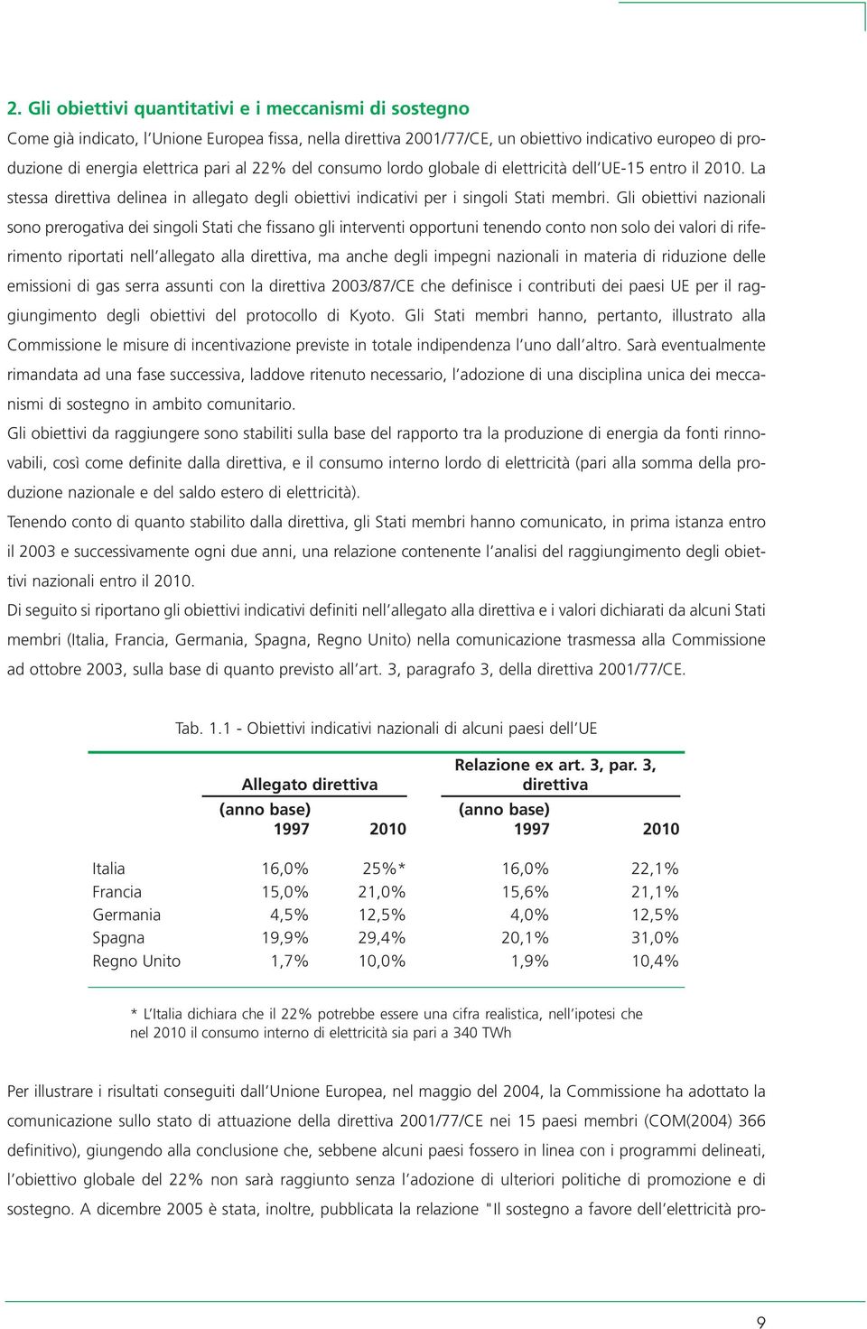 Gli obiettivi nazionali sono prerogativa dei singoli Stati che fissano gli interventi opportuni tenendo conto non solo dei valori di riferimento riportati nell allegato alla direttiva, ma anche degli