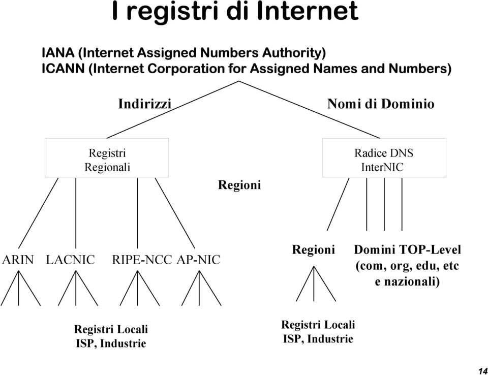 Regionali Regioni Radice DNS InterNIC ARIN LACNIC RIPE-NCC AP-NIC Regioni Domini