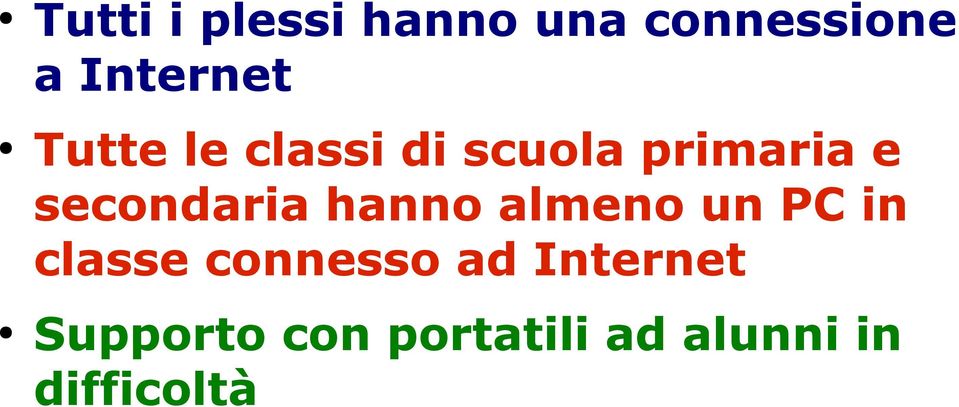 hanno almeno un PC in classe connesso ad