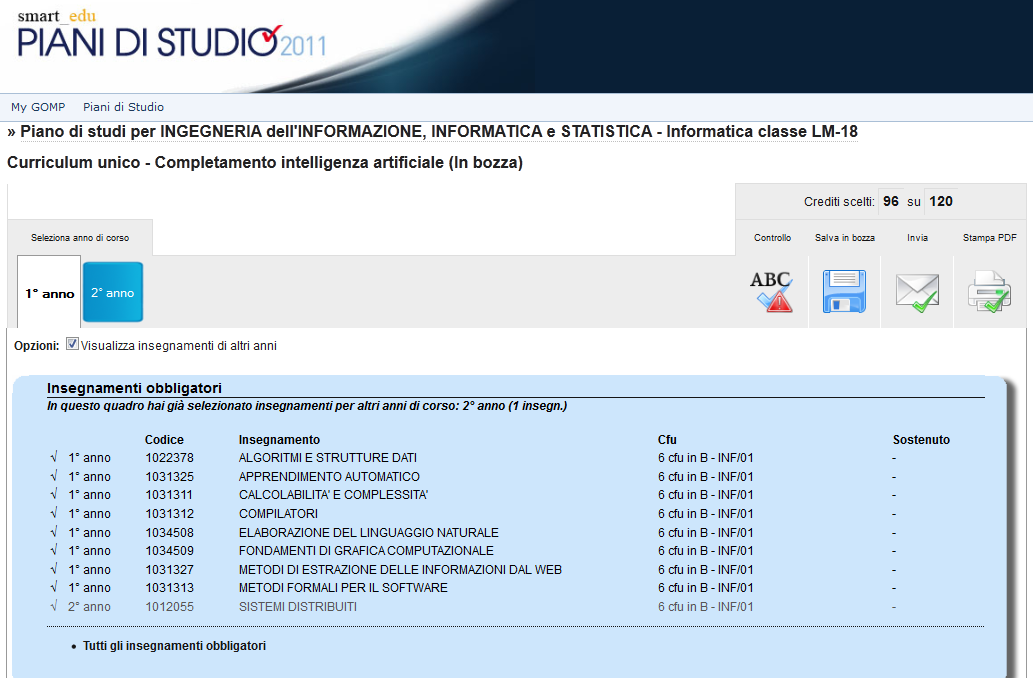 Pag 9 4. Creazione di un percorso formativo curriculare Una volta selezionato il percorso formativo curriculare prescelto e dopo aver premuto il pulsante Procedi si può iniziarne la compilazione.