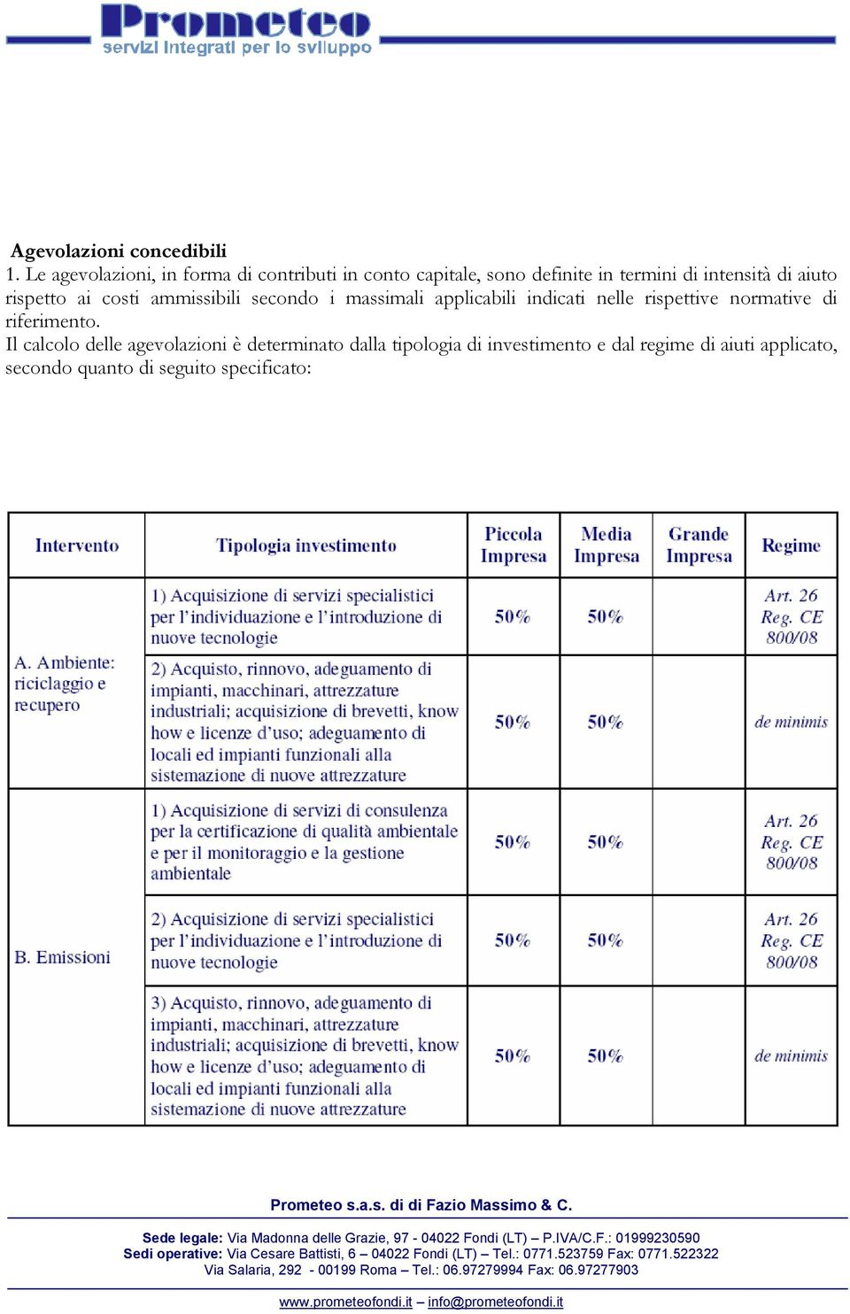 di aiuto rispetto ai costi ammissibili secondo i massimali applicabili indicati nelle rispettive