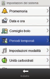 7 2 Selezionare Periodi temporali. NOTA Se Periodi temporali è ombreggiato, non può essere selezionato. L ombreggiatura significa che la funzione consiglio bolo è attivata.