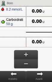 1 NOTA j Se si imposta per primo il bolo di correzione o il bolo carboidrati, non è possibile modificare il bolo totale, che però si aggiorna di conseguenza.