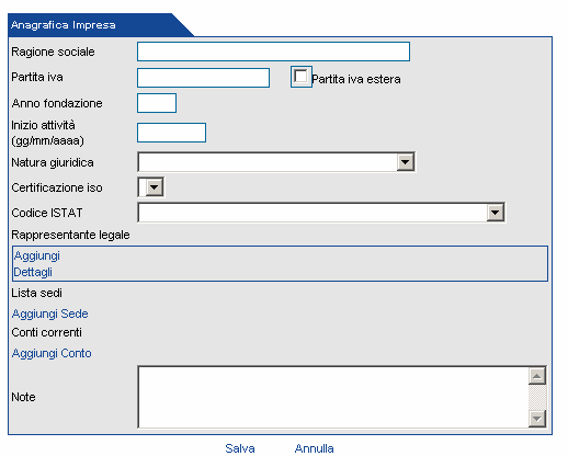 2.1 Inserimento di una nuova azienda Per inserire una nuova impresa occorre accedere al menù Inserisci impresa presente nella colonna sinistra della pagina.