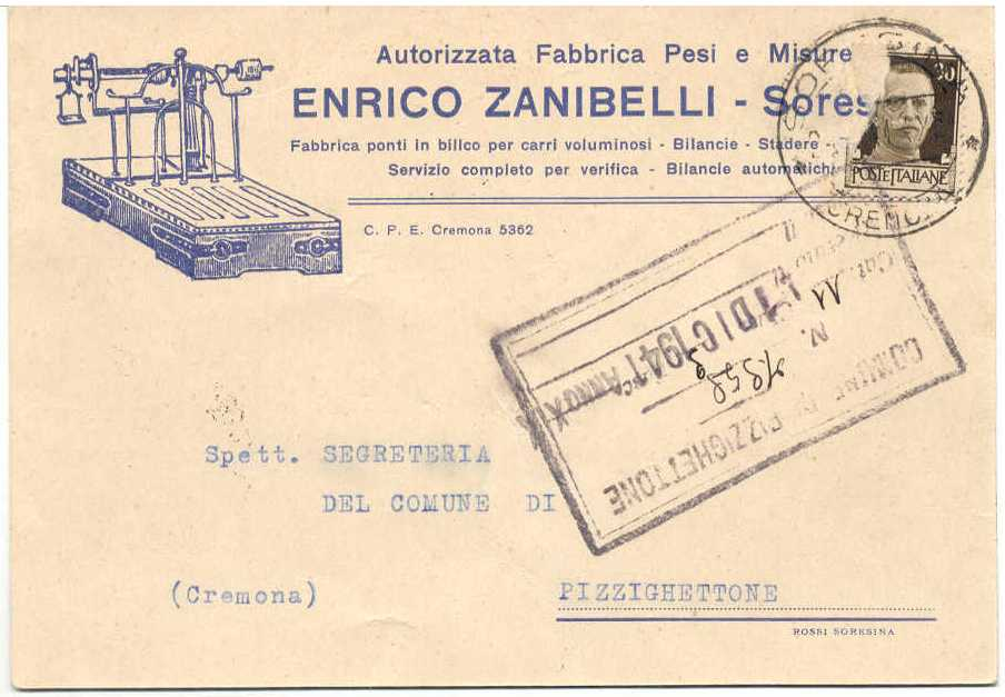 Cartolina postale del 28 novembre 1934 per Erbusco, affrancata con 30 cent. n.249.