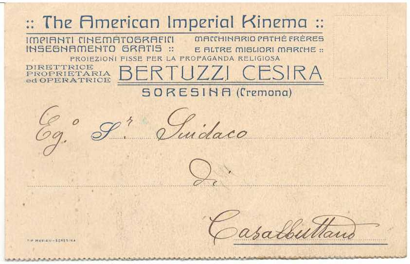 ATTIVITÀ DI SERVIZI Cartolina postale del 28 ottobre 1911 per Soresina,