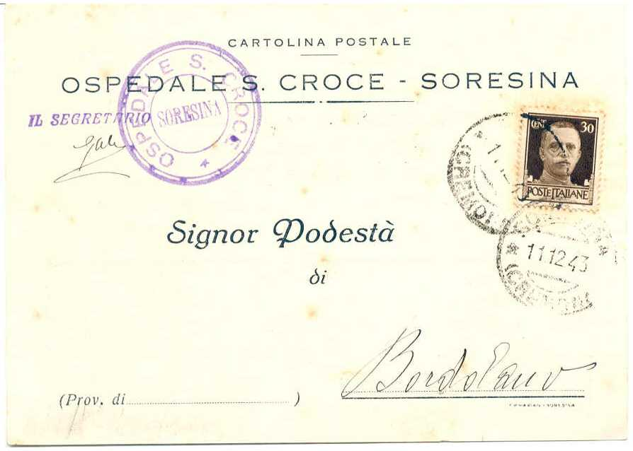 Cartolina postale del 14 agosto 1924 per Crema, affrancata con 30 cent. n.
