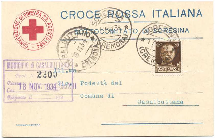 Cartolina postale del 13 aprile 1919 per città; spedita in franchigia.