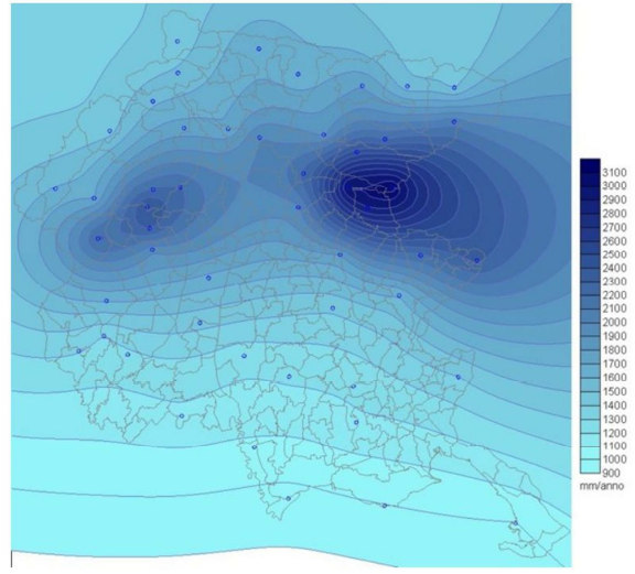 ammontano a 1830 mm, ma queste possono variare, a seconda della zona, tra i 1500 mm e i 2200 mm all anno (Paronuzzi, 2006).