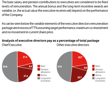 Struttura del pacchetto retributivo spettante al senior management: componente fissa: 30% - 40% componente variabile: 25% - 20% incentivi di lungo periodo: 45% - 40% Il salario base ed i