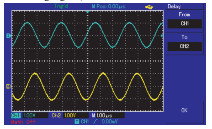 Fig. 3-1 Misure automatiche Secondo esempio: osservazione del ritardo di un segnale sinusoidale in un circuito Come nell esempio precedente, impostare l attenuazione sonda e verticale dei canali su