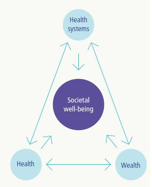 salute e benessere Source: Measurement and target setting for well-being È chiaro che la salute influenza il benessere complessivo, ma il benessere è predittivo riguardo