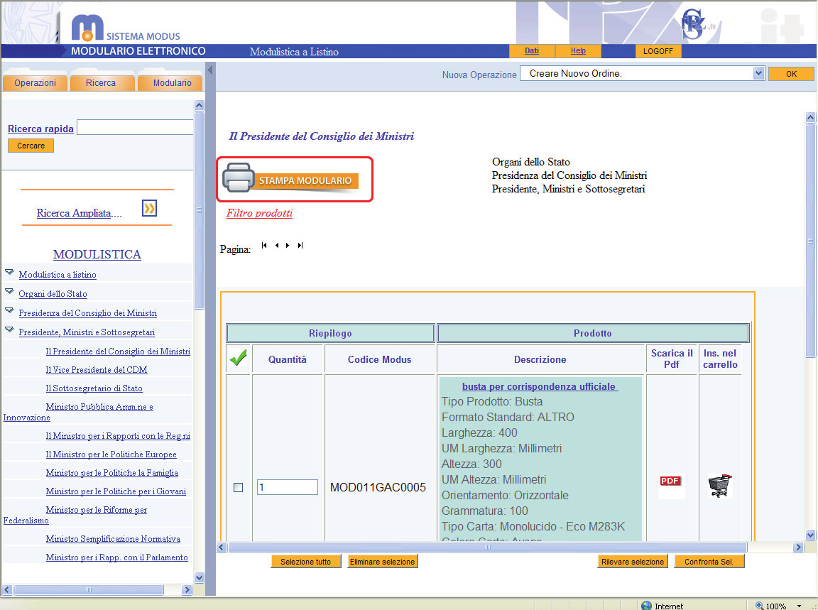 6. Stampa Modulario Elettronico Direttamente all interno del portale, è possibile stampare la versione attuale del Modulario Elettronico in formato.pdf.