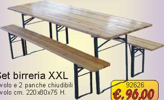 Set birreria XXL tavolo e 2 panche chiudibili 92626 tavolo cm. 220x80x75 H.