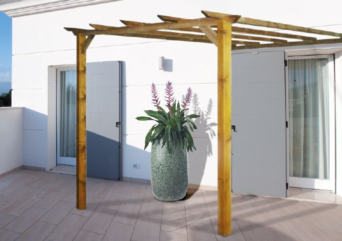 MADEIRA Pergola in legno di pino impregnato in autoclave colore naturale. 2 pali d appoggio 90x90 mm pali sostegno 45x90 mm, 45x70 mm Autoclave wood treating natural colour.