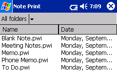 Stampa di dati da un Pocket PC Procedure di stampa Innanzitutto verrà descritta la procedura per l'utilizzo di Stampa le note. Questa procedura contiene i passaggi essenziali per la stampa.