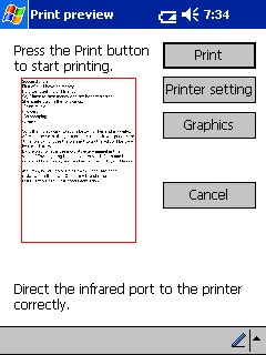 Stampa di dati da un Pocket PC 5 Scegliere il pulsante Stampa. Una volta rilevata la stampante dal Pocket PC, viene avviata la stampa.
