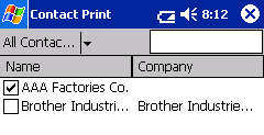 Stampa contatto È possibile stampare nomi, indirizzi e numeri di telefono salvati con Contatti. Stampa di dati da un Pocket PC 1 Selezionare sullo schermo Brother MPrint.