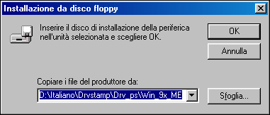 1-3 Configurazione della stampa PostScript con Windows 9x/Me PER INSTALLARE IL DRIVER DI STAMPA POSTSCRIPT PER WINDOWS 9X/ME 1.