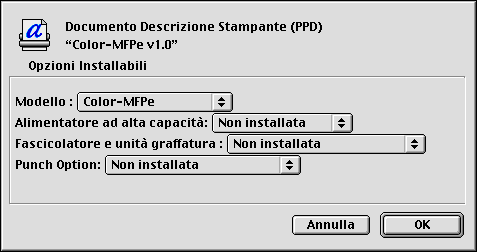 2-4 Installazione del software utente su computer Mac OS NOTA: Utilizzare Color-MFPe v1.0 quando il formato carta predefinito è A4. Utilizzare Color-MFPe US v1.