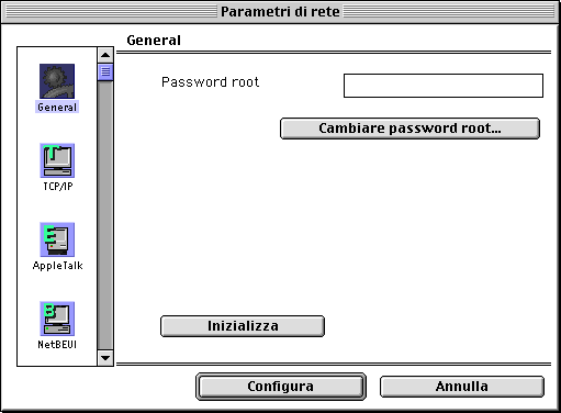 Apprendimento delle caratteristiche del RISO-ADMIN Finestra di dialogo [Parametri di rete] - Scheda/Finestra [General] Qui è possibile specificare la password che sarà necessaria per utilizzare il