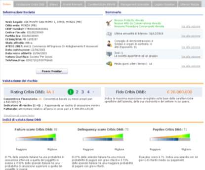 Informazioni complete Soluzioni semplici Informazioni a valore aggiunto sul 100% delle aziende italiane Impaginazione a TAB che supera il report tradizionale per navigare tra le informazioni e