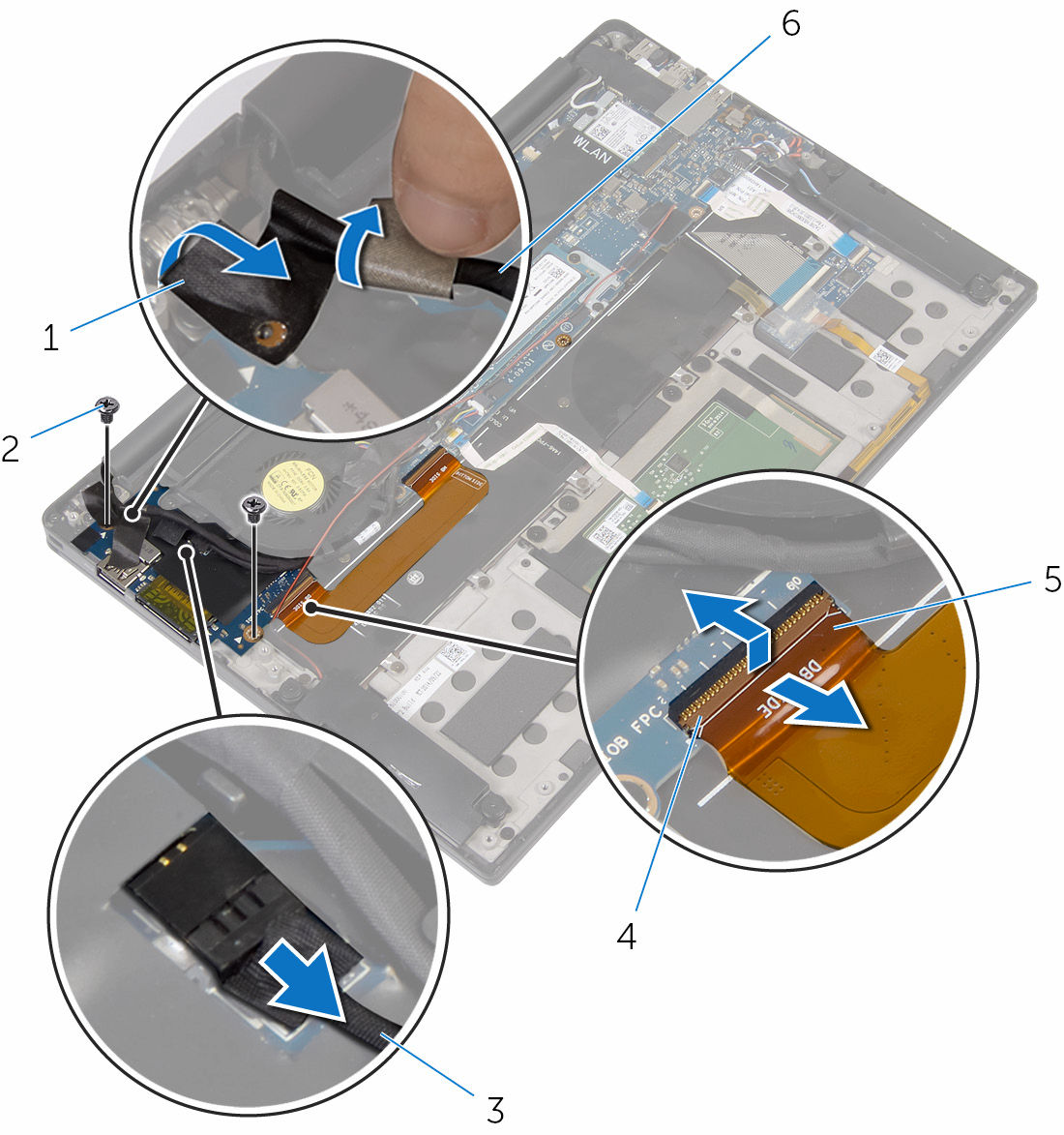 4 Sollevare il dispositivo di chiusura e scollegare il cavo della scheda di I/O dalla scheda di I/O.