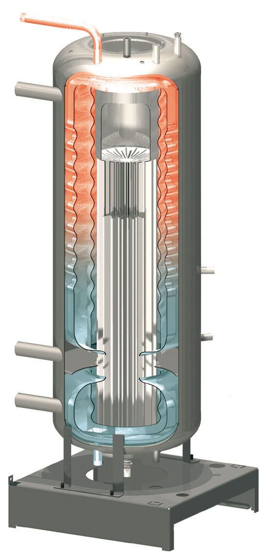 CONDENSAZIONE TOTALE 105% DI RENDIMENTO IN PRODUZIONE ACQUA CALDA PRINCIPIO DI FUNZIONAMENTO HeatMaster TC unisce l unicità del concetto Tank in Tank al doppio circuito primario, raggiungendo