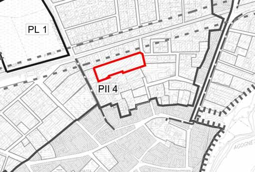 Scheda PII 4 Localizzazione L area in oggetto si trova nel primo settore urbanizzato, oltre il centro storico comunale, in prossimità della stazione. Affaccia su via Pascoli.