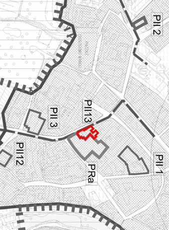 Scheda PII 13 Localizzazione L area in oggetto si trova all interno del centro storico comunale. Affaccia su via Roma; confina con altri edifici del nucleo storico.