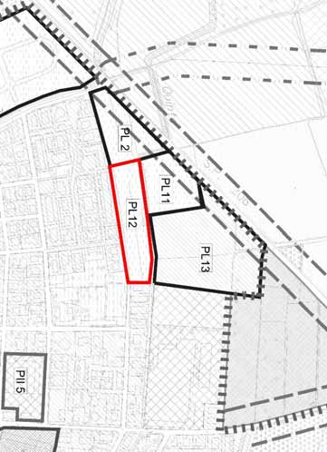 Scheda PL 12 Localizzazione L area in oggetto si trova nel quadrante nord del territorio comunale. E posta con fronte principale lungo la via De Gasperi.